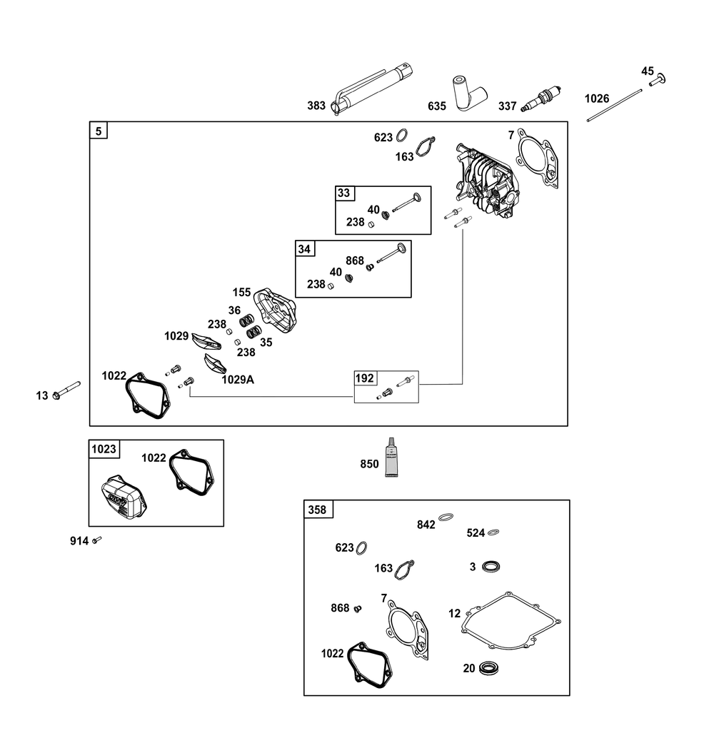 Cylinder Head Group Diagram and Parts List for 09P70B-0262-H5 020000 - 09Z999 Briggs and Stratton Engine